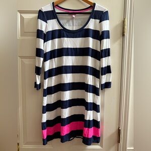 New Lilly Pulitzer Navy Blue, White, and Pink Striped Devon Shift Dress